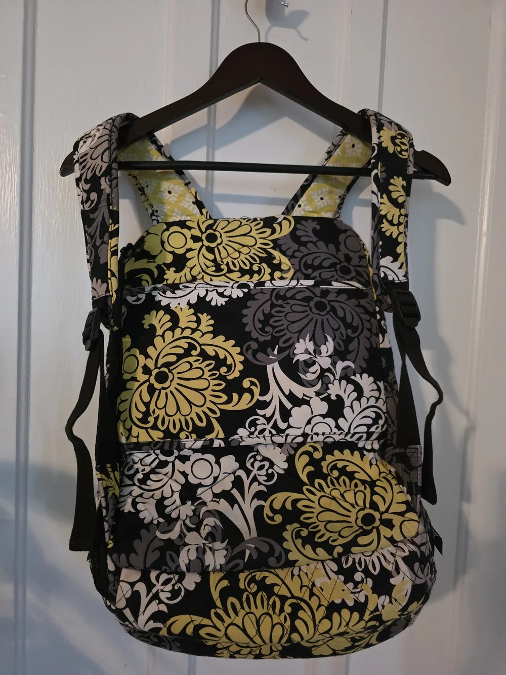 Vera Bradley Black Yellow Gray Quilted Floral Backpack